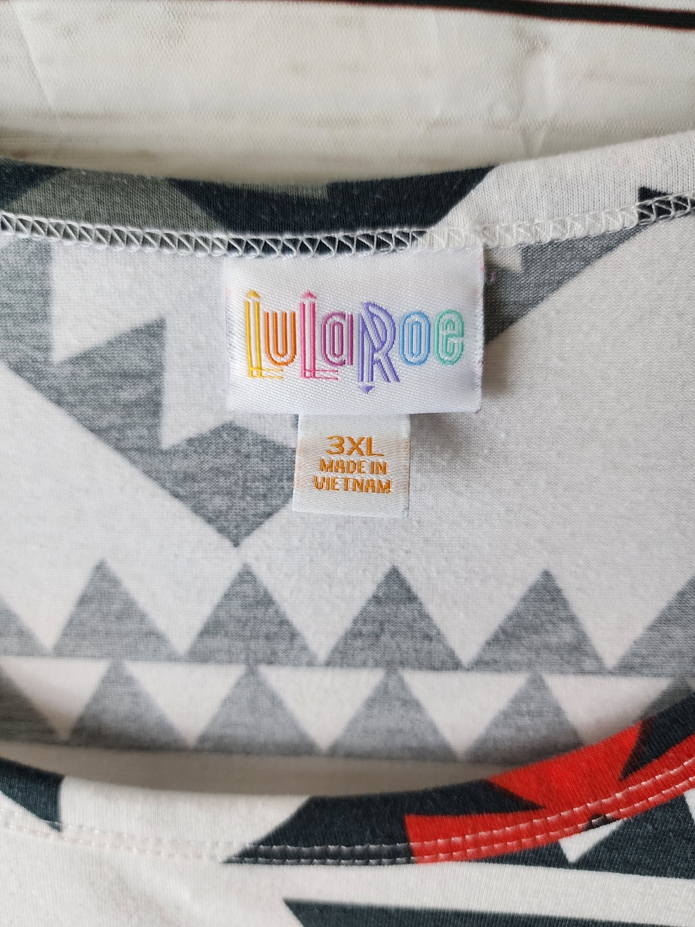 LuLaRoe White Aztec Geometric Midi Dress with Black and Red Accents - Picture 2 of 5